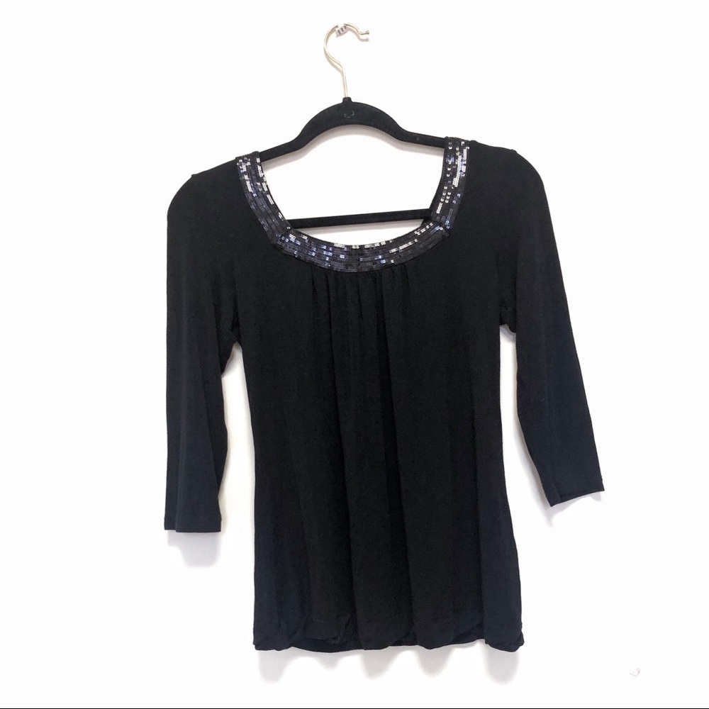 Kische Petite Sequin Neckline 3/4 Sleeve Top Sz SP